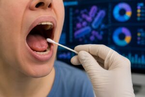 Representação científica de bactérias na saliva relacionadas ao câncer de língua