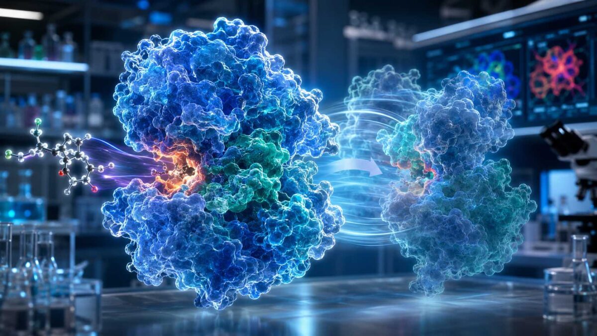 Estrutura da proteína PKC beta ligada ao câncer e Alzheimer, revelada em estudo da Mayo Clinic.