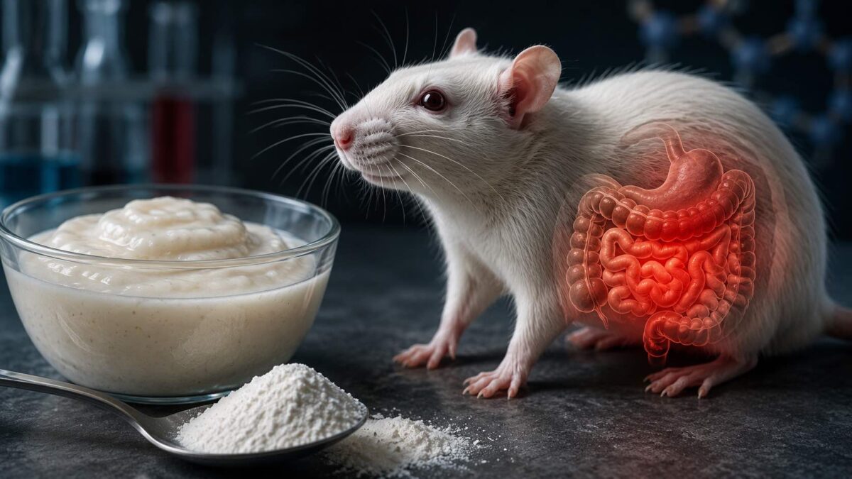 Pó de goma xantana, espessante que estudo associa à inflamação intestinal em ratos.