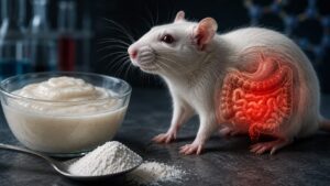 Pó de goma xantana, espessante que estudo associa à inflamação intestinal em ratos.