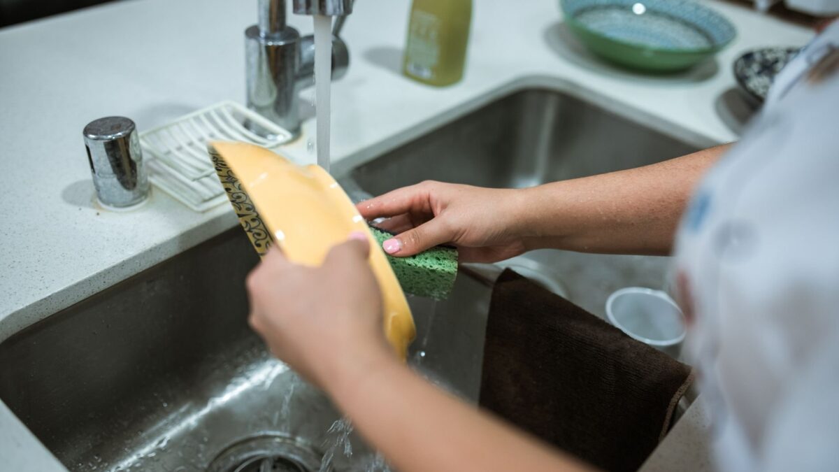 Imagem de esponja de cozinha com bactérias .