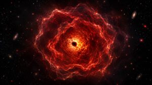 Ilustração de estrela buraco negro: buraco negro envolto em densa nuvem de hidrogênio, como o objeto MoM-BH*-1