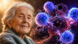 Representação de linfócitos T CD4 citotóxicos (CD4 CTLs) em amostra de sangue de supercentenário, mostrando expansão clonal característica do envelhecimento saudável