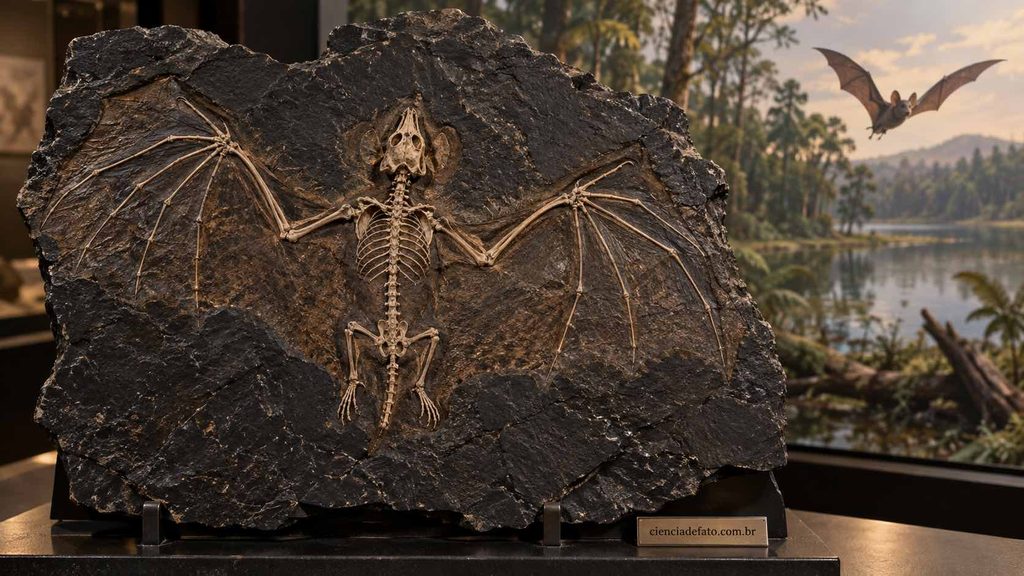 Fóssil de Palaeochiropteryx tupaiodon, um dos morcegos mais antigos já encontrados