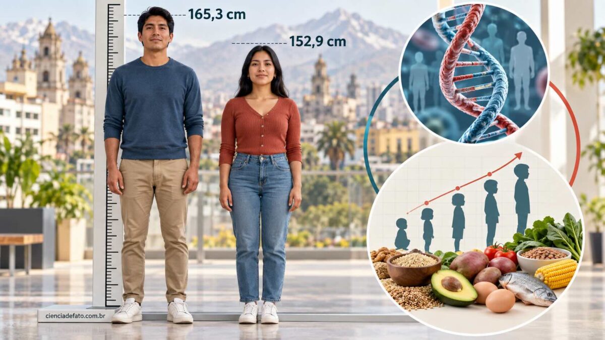 Ilustração gráfica em que retrata a altura do povo peruano.