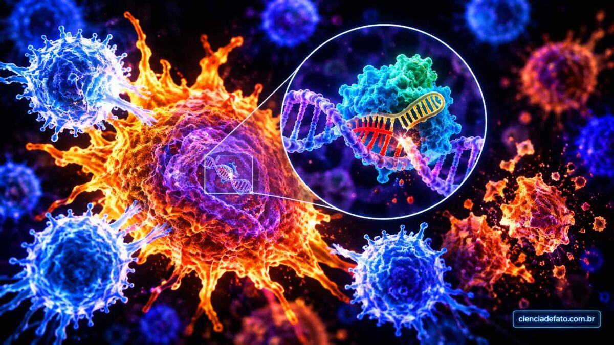 Células T humanas vistas ao microscópio, alvo da nova técnica de CAR-T dentro do corpo com CRISPR