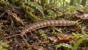 Fóssil do dipluro gigante Sinojapyx giganteus, predador do solo jurássico com pinças na cauda