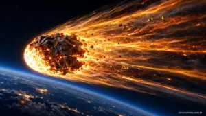 Ilustração de um meteoro brilhante no céu escuro.
