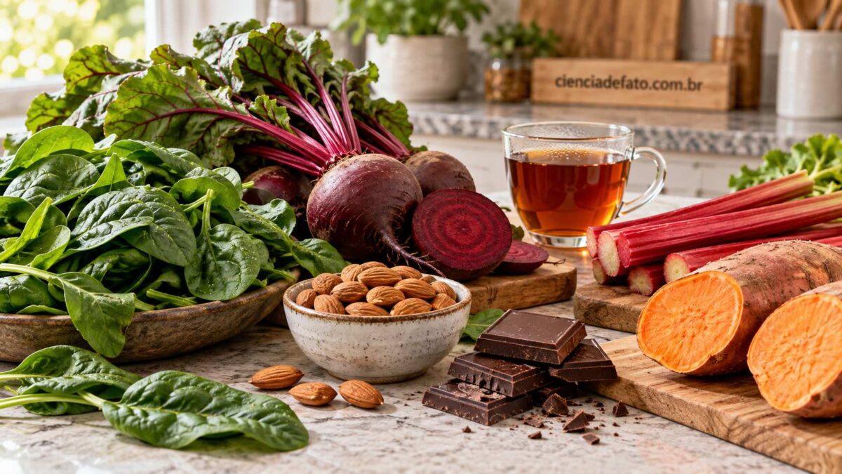Imagem ilustrativa de alimentos com alta concentração de oxalato.
